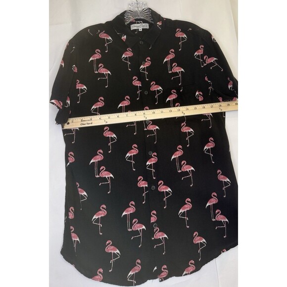 Sovereign Code Mens M Shirt Black Pink Flamingo Print Button Up Short Sleeve - Picture 4 of 8